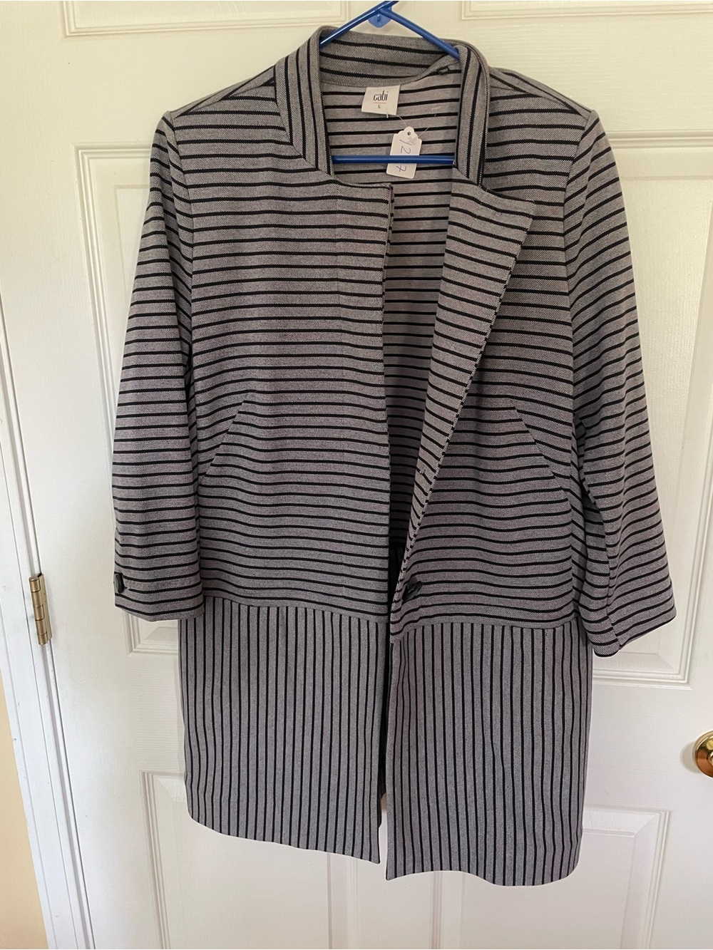 Cabi Dappled Stripe Car Coat 5474 Gray Navy Button Jacket Size L 🖤